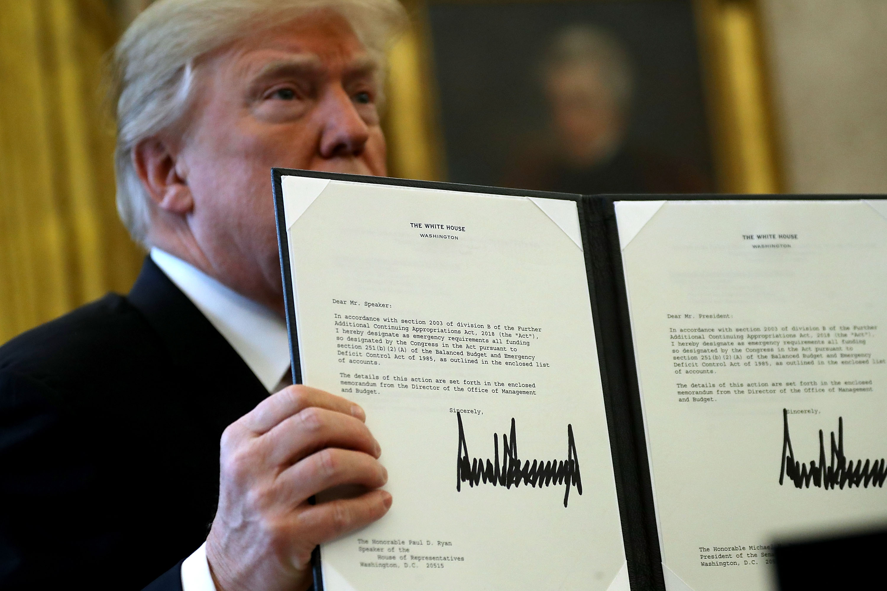A close-up of Donald Trump's signature on a copy of legislation in Washington. D.C., on December 22, 2017. | Source: Getty Images