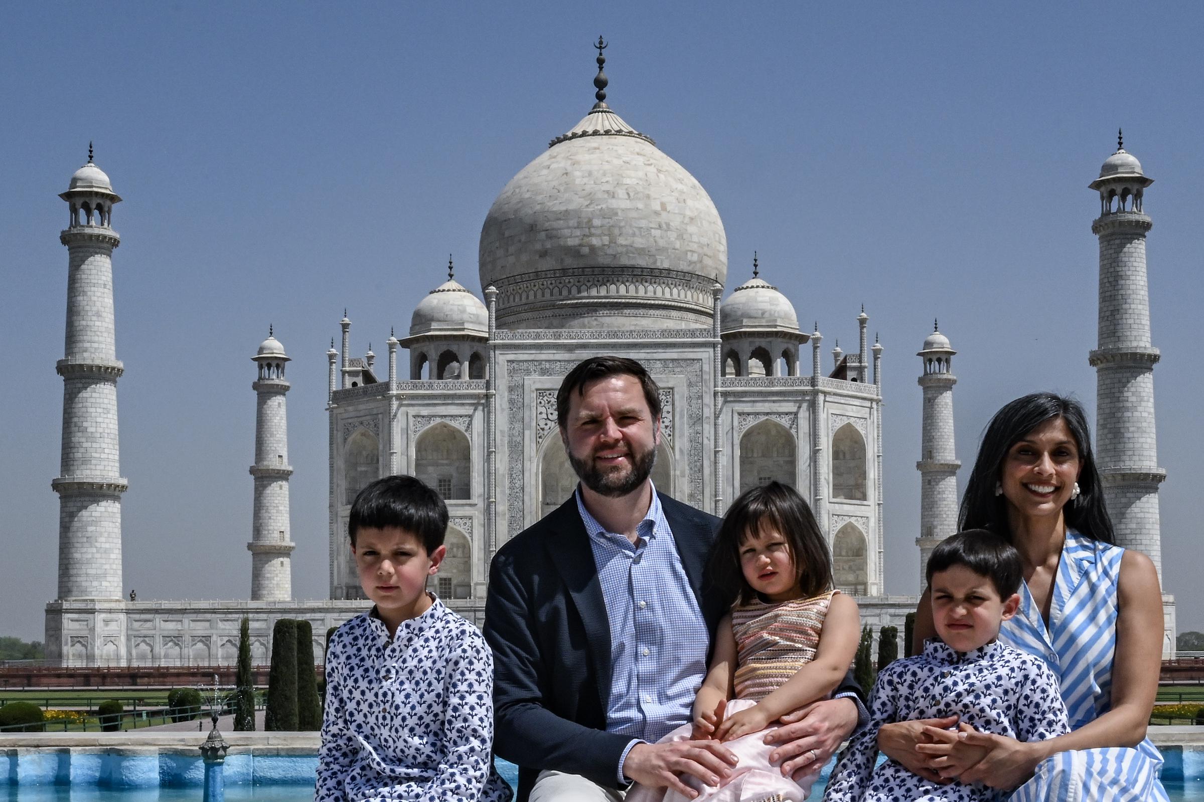 Vice President J.D. Vance visits the Taj Mahal with his wife Usha Vance and their children in Agra, India, on April 23, 2025 | Source: Getty Images