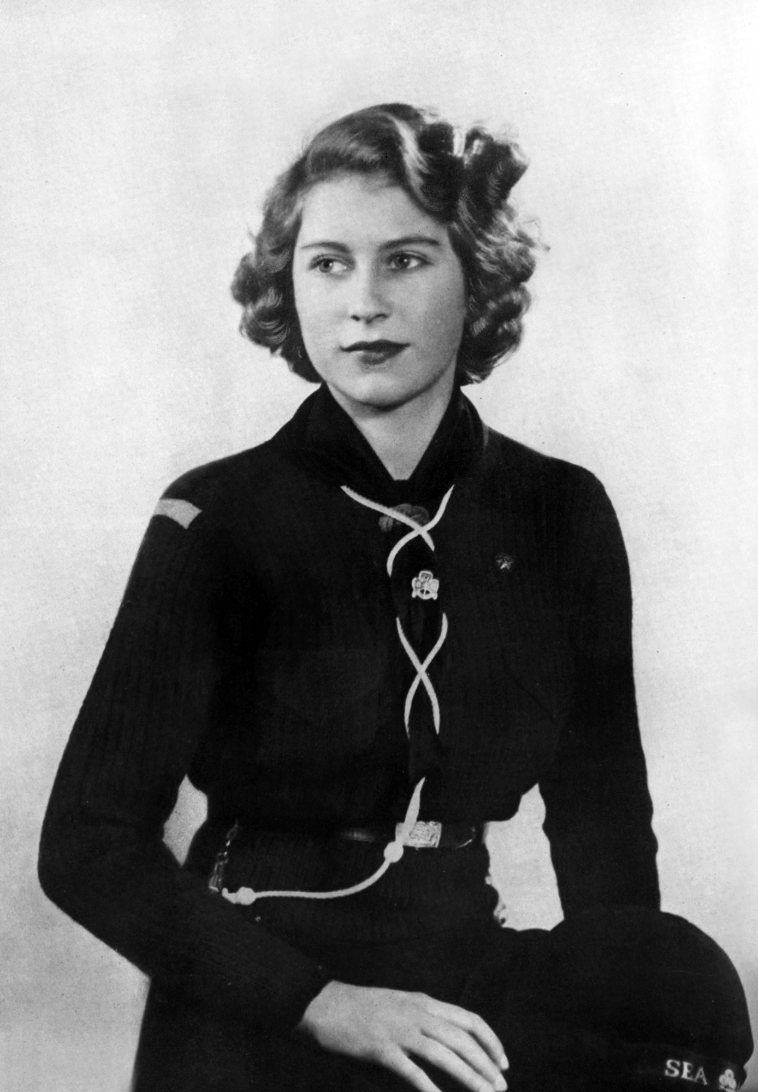 Princess Elizabeth of England (future queen Elizabeth II) wearing girl scout uniform in 1943. | Source: Getty Images