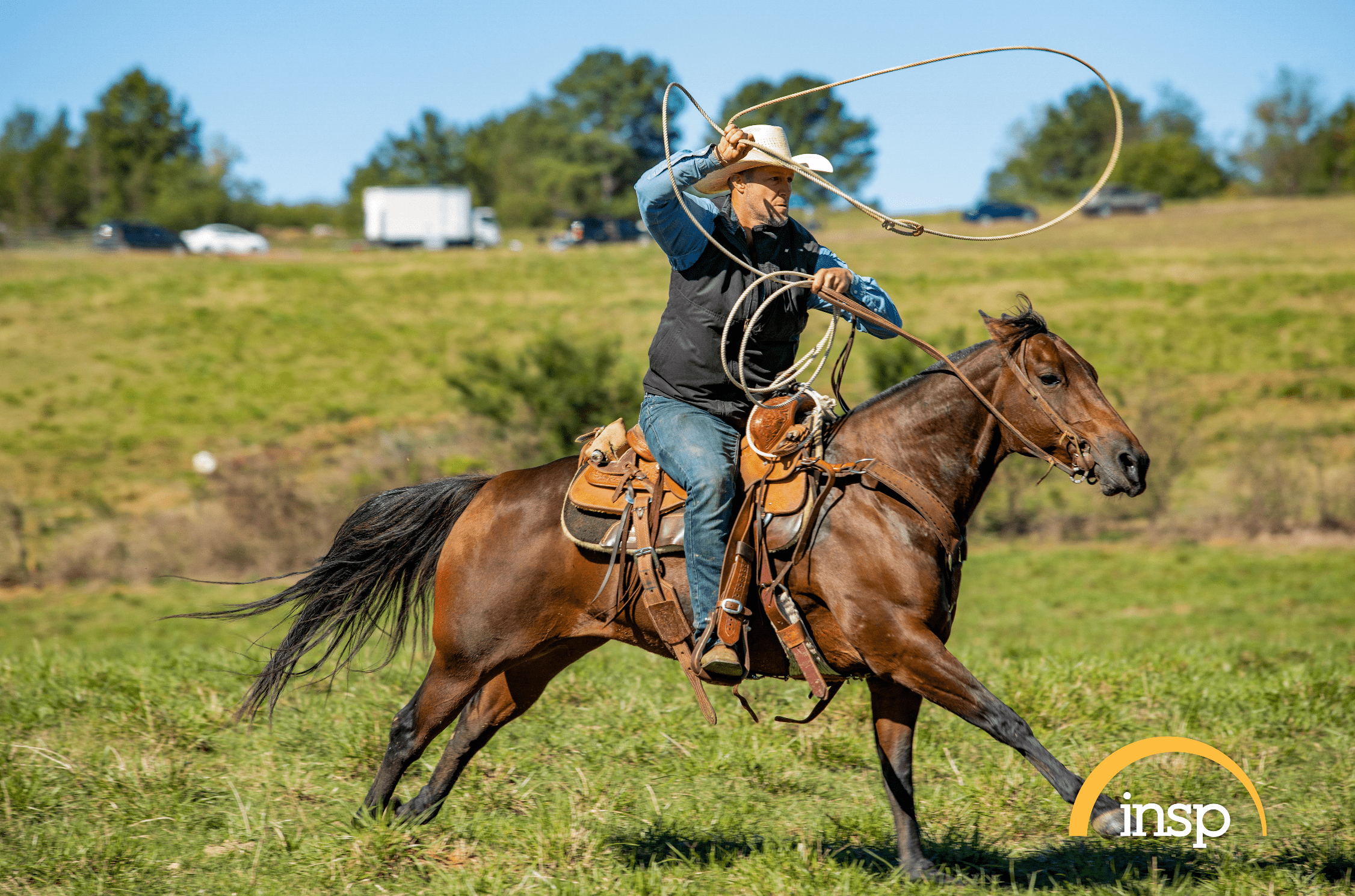 "The Cowboy Way" star Bubba Thompson rides a horse. | Source: INSP
