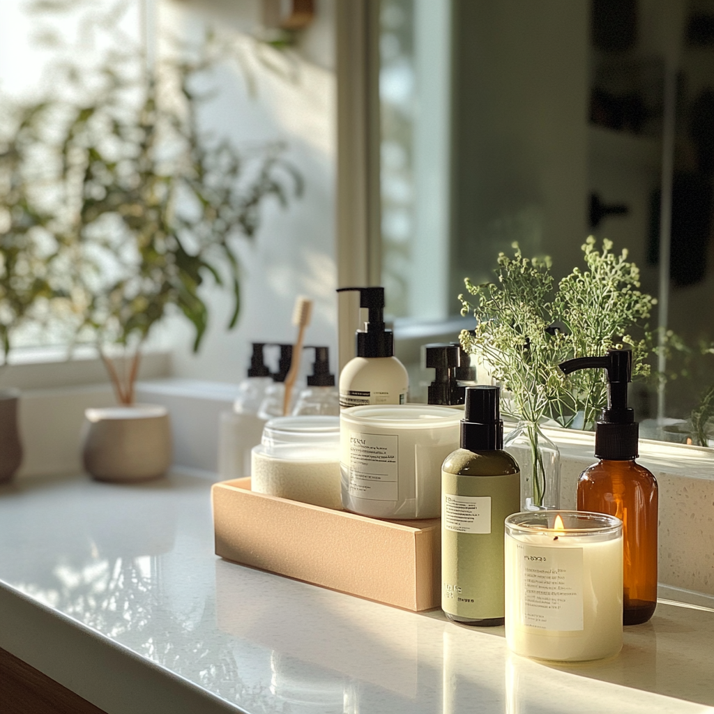 Bath products on a counter | Source: Midjourney