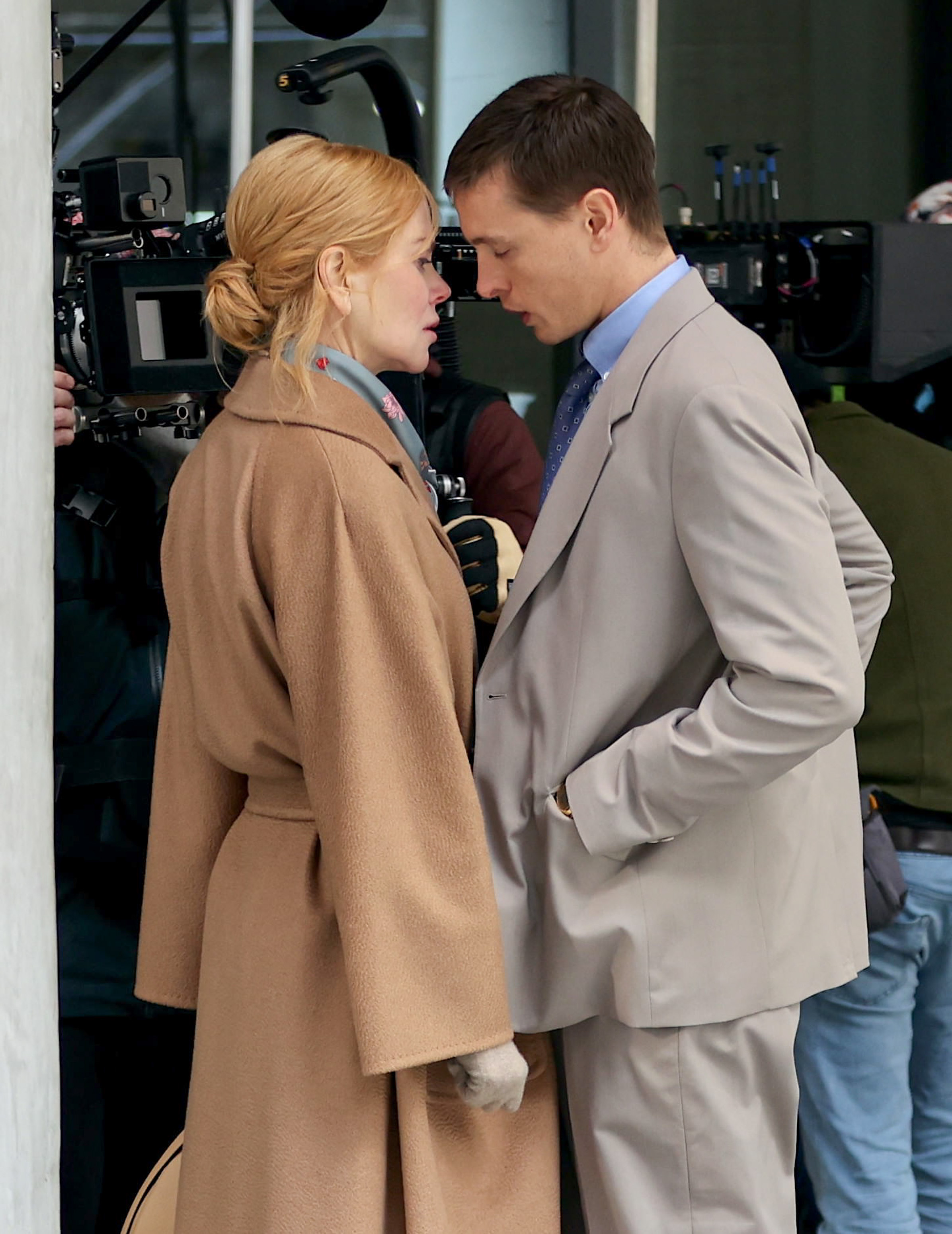 Nicole Kidman and Harris Dickinson are seen filming on the 'Babygirl' movie set on December 11, 2023, in New York City. | Source: Getty Images