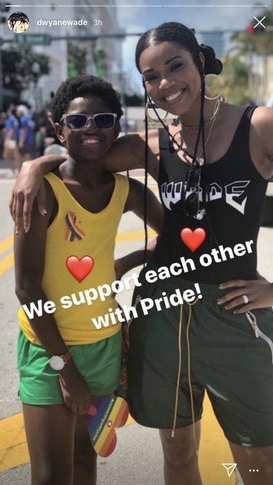 Gabrielle Union and Zion Wade at the Miami Pride Parade. | Source: Screenshot from Instagram Story/dwaynewade