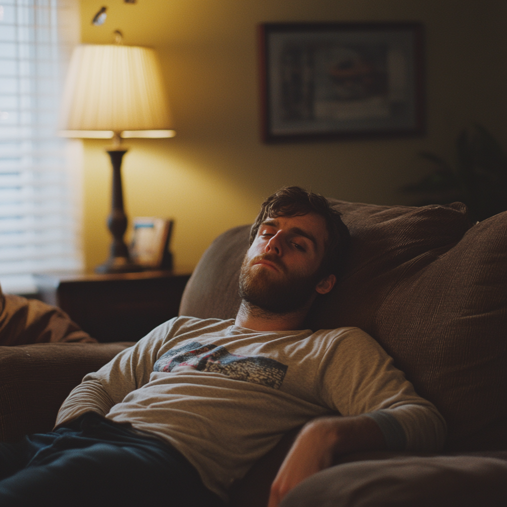 A man sitting on a couch | Source: Midjourney