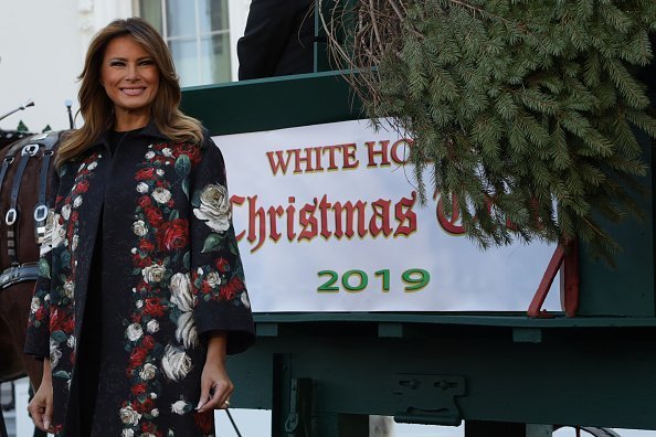 Melania Trump receives the 2019 White House Christmas Tree from Mahantongo Valley Farms in Pennsylvania at the North Portico of the White House November 25, 2019 in Washington, DC | Photo: Getty Images