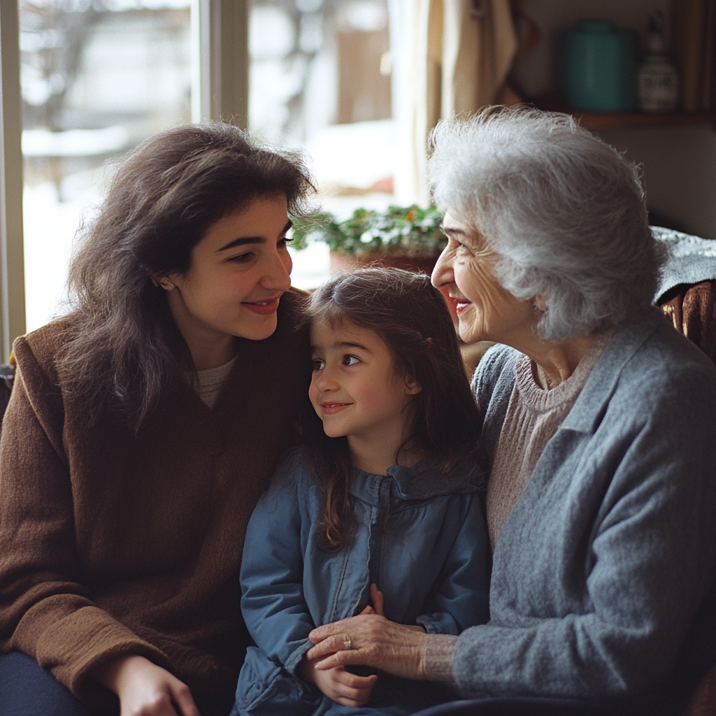 Two happy women and a little girl | Source: Midjourney