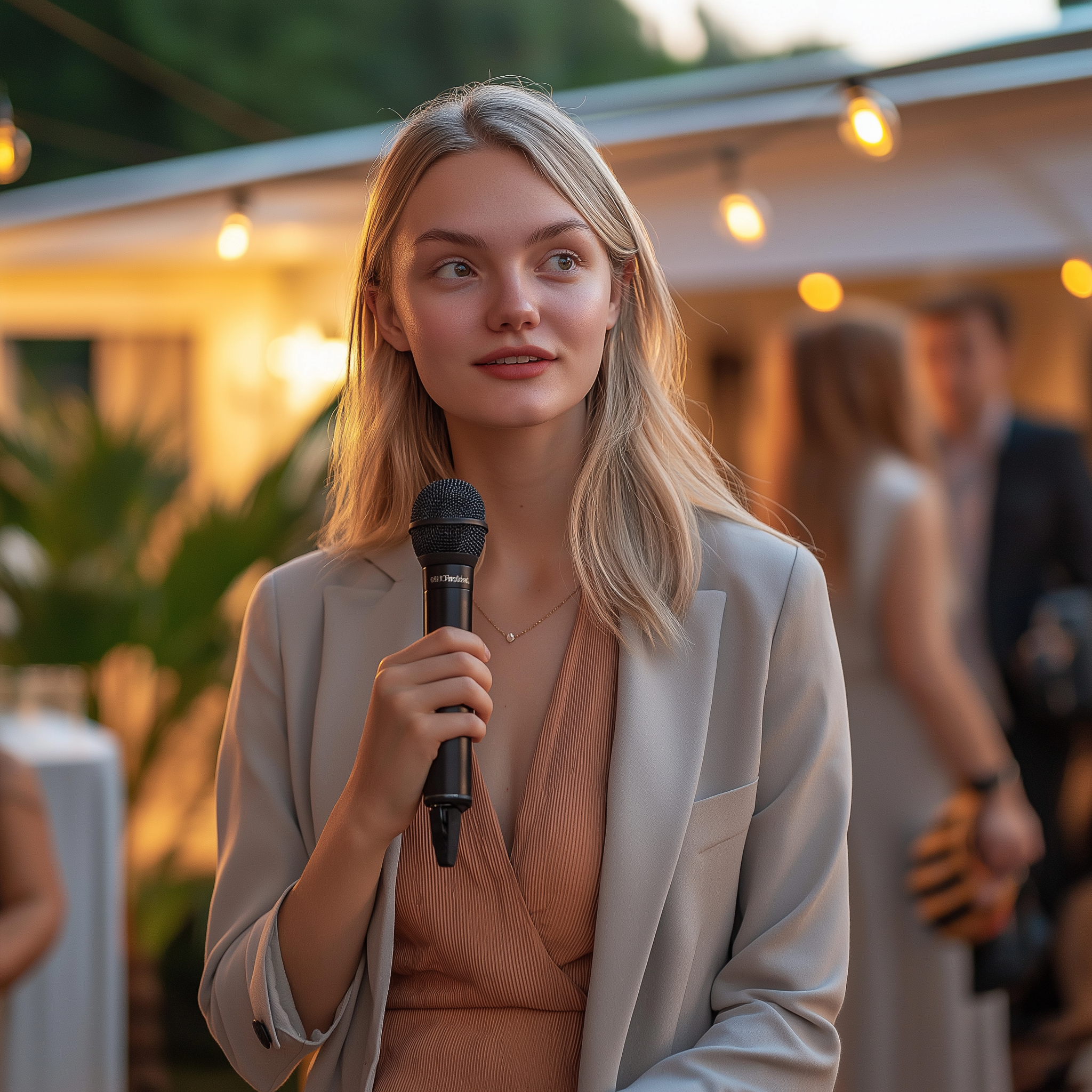 A woman talking in a mic at a party | Source: Midjourney