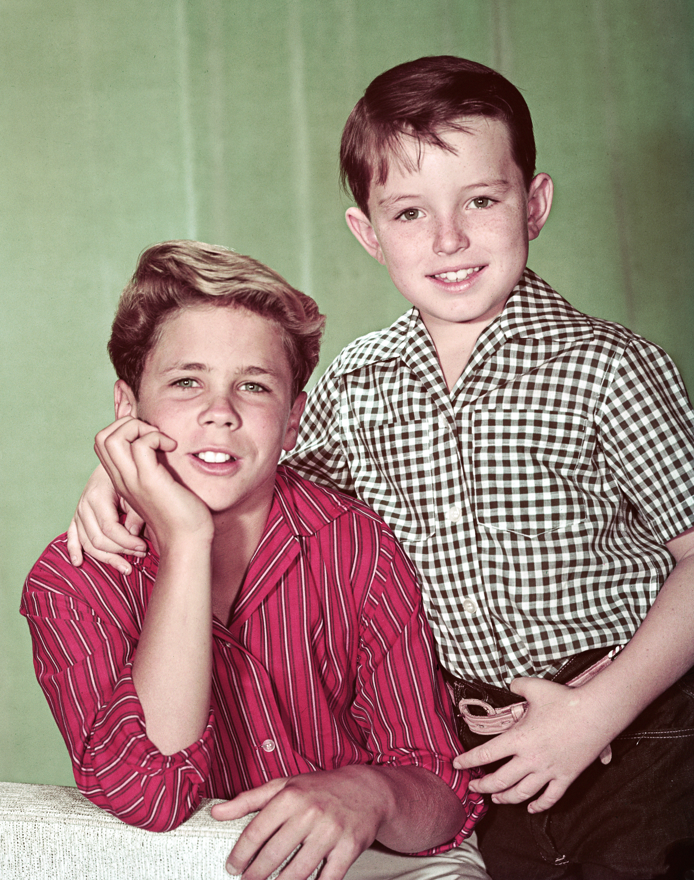 Tony Dow as Wally Cleaver and Jerry Mathers as Theodore "Beaver" Cleaver in "Leave It To Beaver" circa 1955 | Source: Getty Images