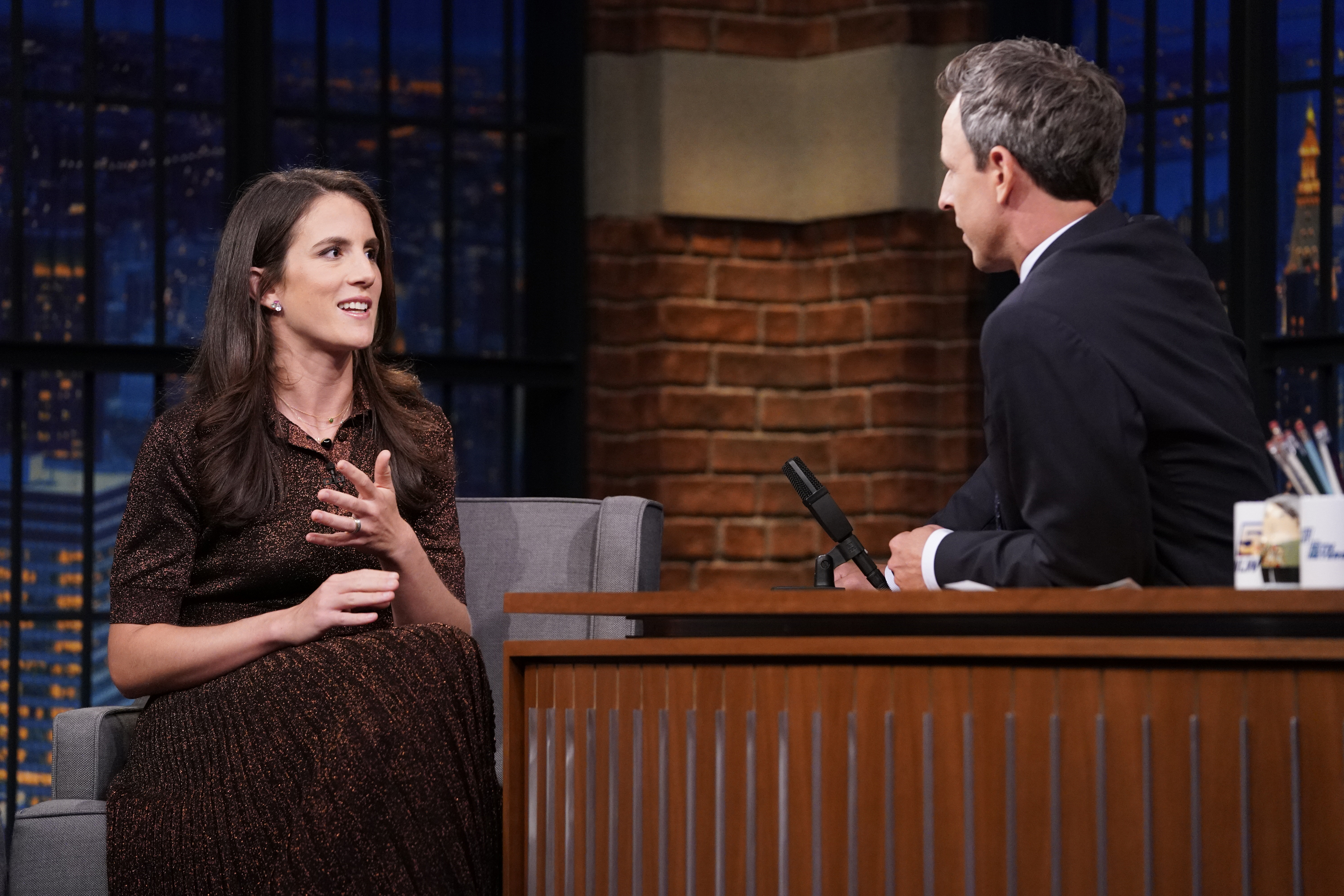 Tatiana Schlossberg during an interview with host Seth Meyers on "Late Night with Seth Meyers" on September 3, 2019 | Source: Getty Images