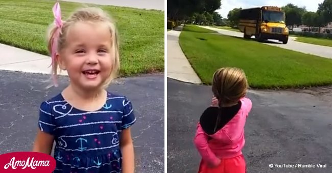 Video montage shows heartwarming reason this little girl waits for the school bus every day