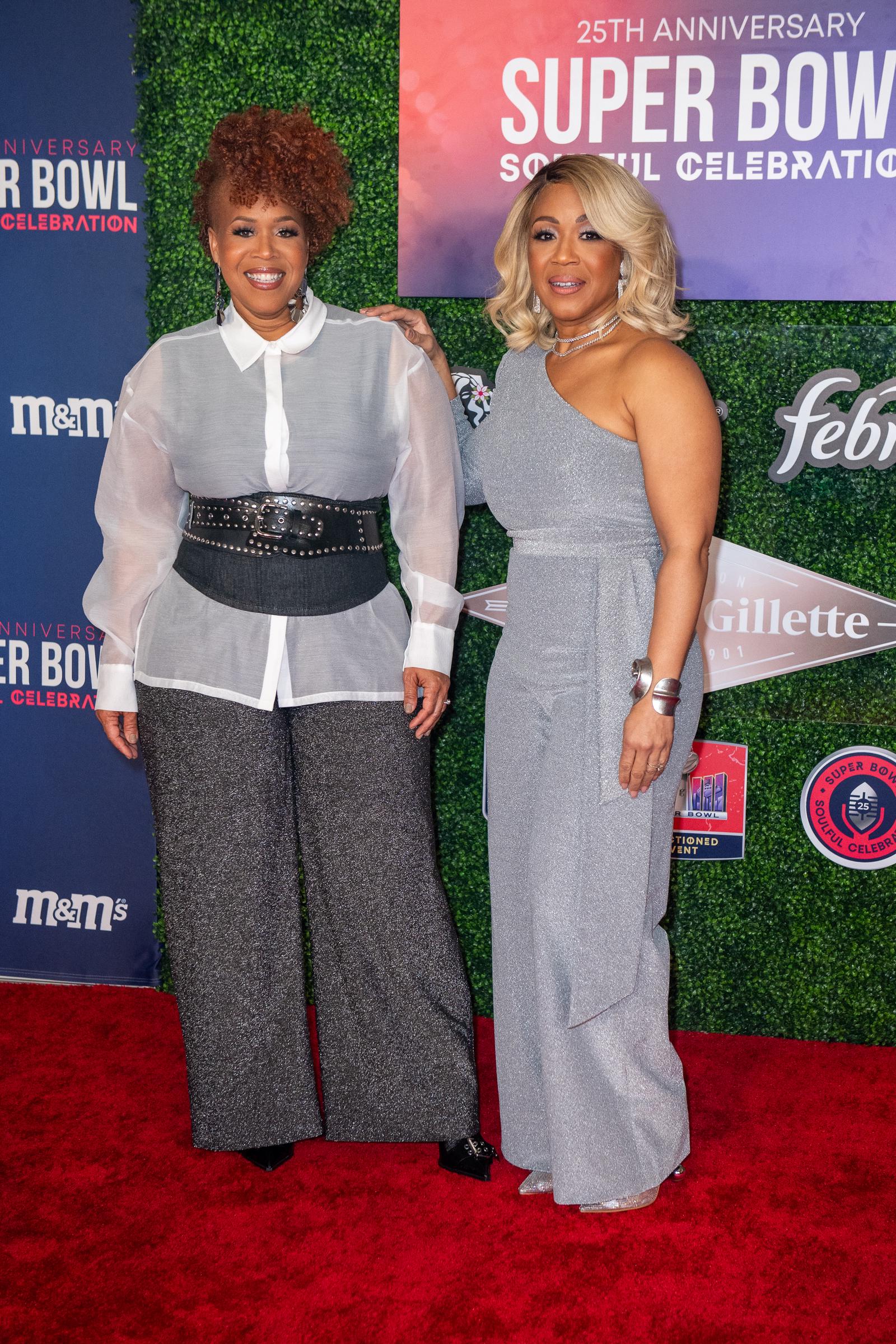 Tina and Erica Campbell at the 25th Anniversary Super Bowl Soulful Celebration on February 7, 2024 | Source: Getty Images