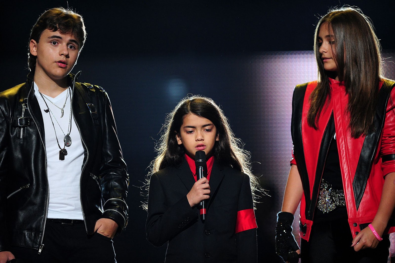 Prince, Blanket, and Paris Jackson speak onstage during the "Michael Forever" concert in Cardiff, Wales, on October 8, 2011 | Source: Getty Images