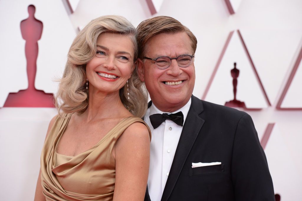 Paulina Porizkova and Aaron Sorkin at ABC's Coverage Of The 93rd Annual Academy Awards - Red Carpet on April 25, 2021 | Photo: Getty Images
