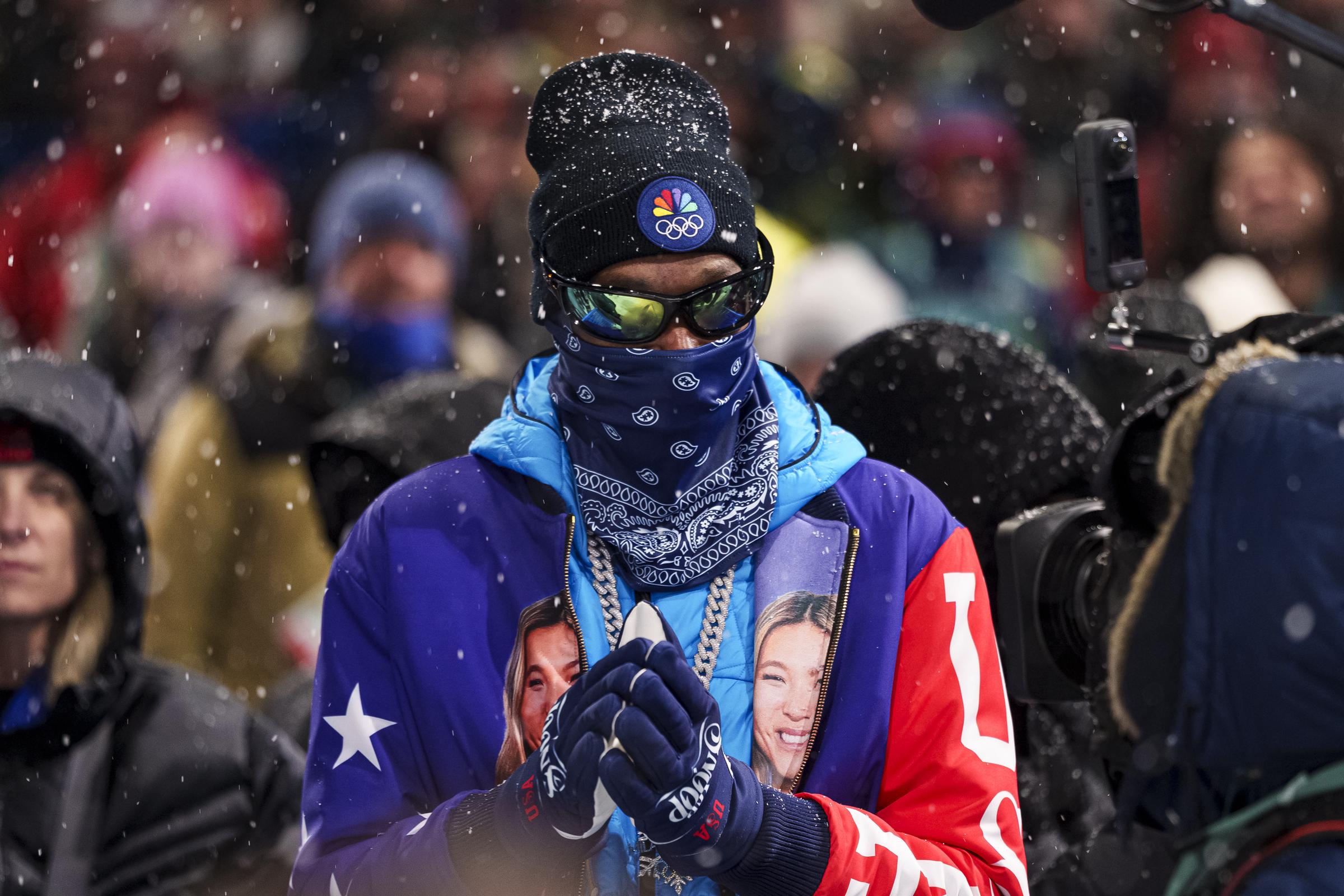 Snoop Dogg attends the Snowboard Women's Halfpipe Final during the Winter Olympic Games at Livigno Snow Park on February 12, 2026, in Livigno, Italy | Source: Getty Images