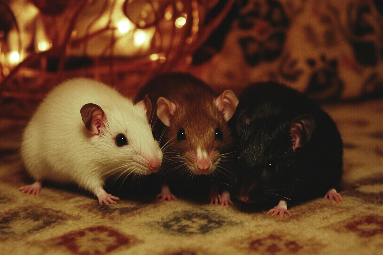 Three cute pet rats in a room | Source: Midjourney