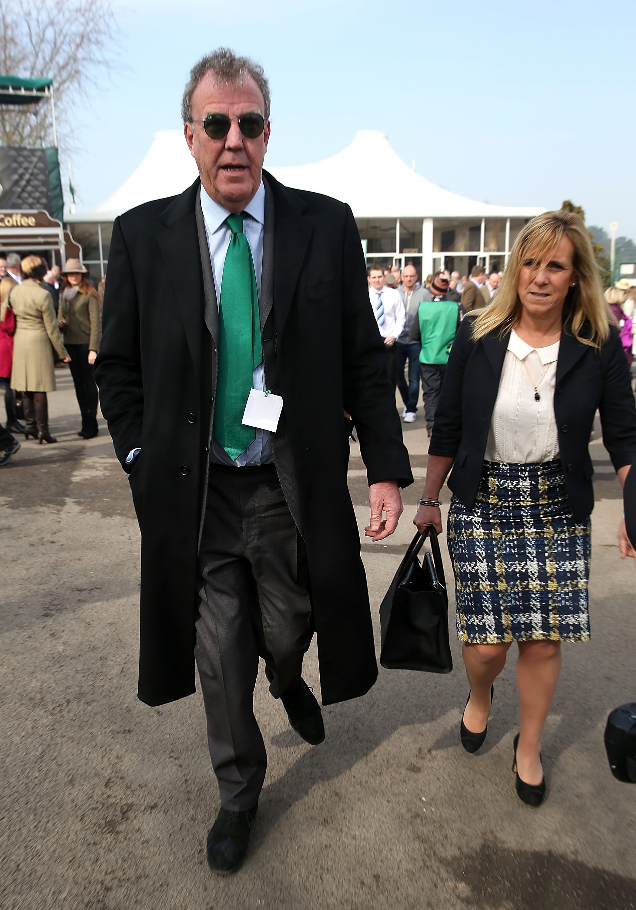 Jeremy Clarkson and Frances Cain are pictured on Day 4 of The Cheltenham Festival at Cheltenham Racecourse on March 14, 2014, in Cheltenham, England | Source: Getty Images