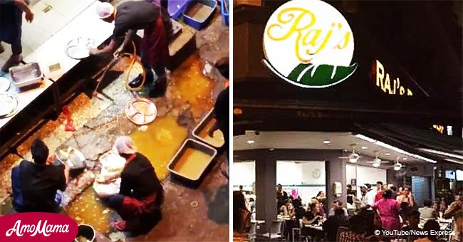 Diners discovered their dishes were washed in a puddle on the street
