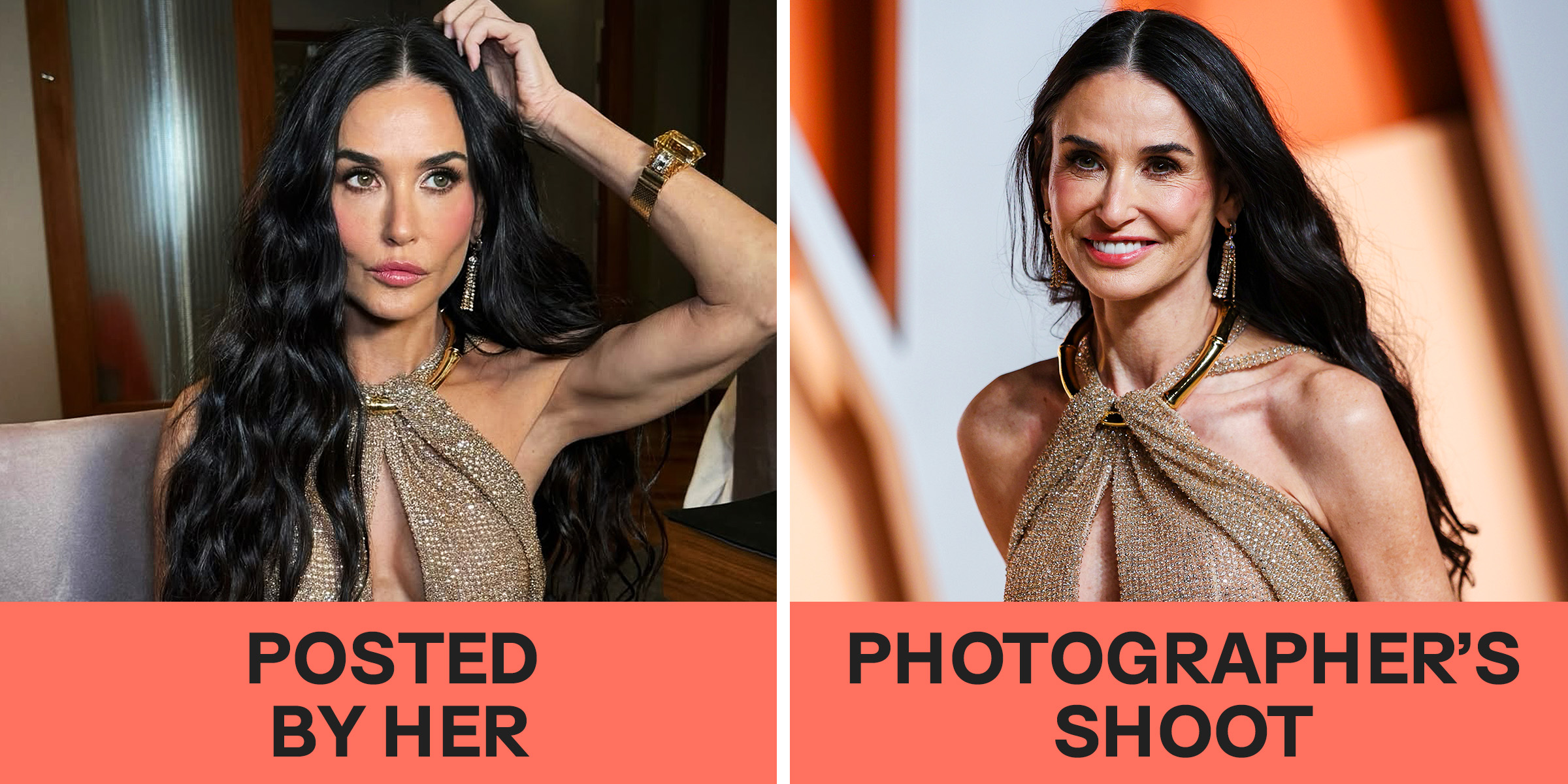 Demi Moore on Instagram vs. in reality | Source: Instagram/demimoore | Getty Images