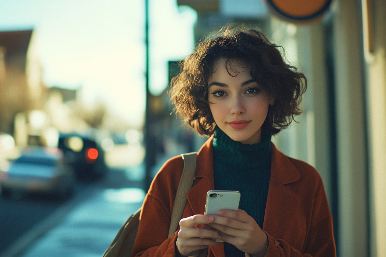 A woman using her phone | Source: Midjourney