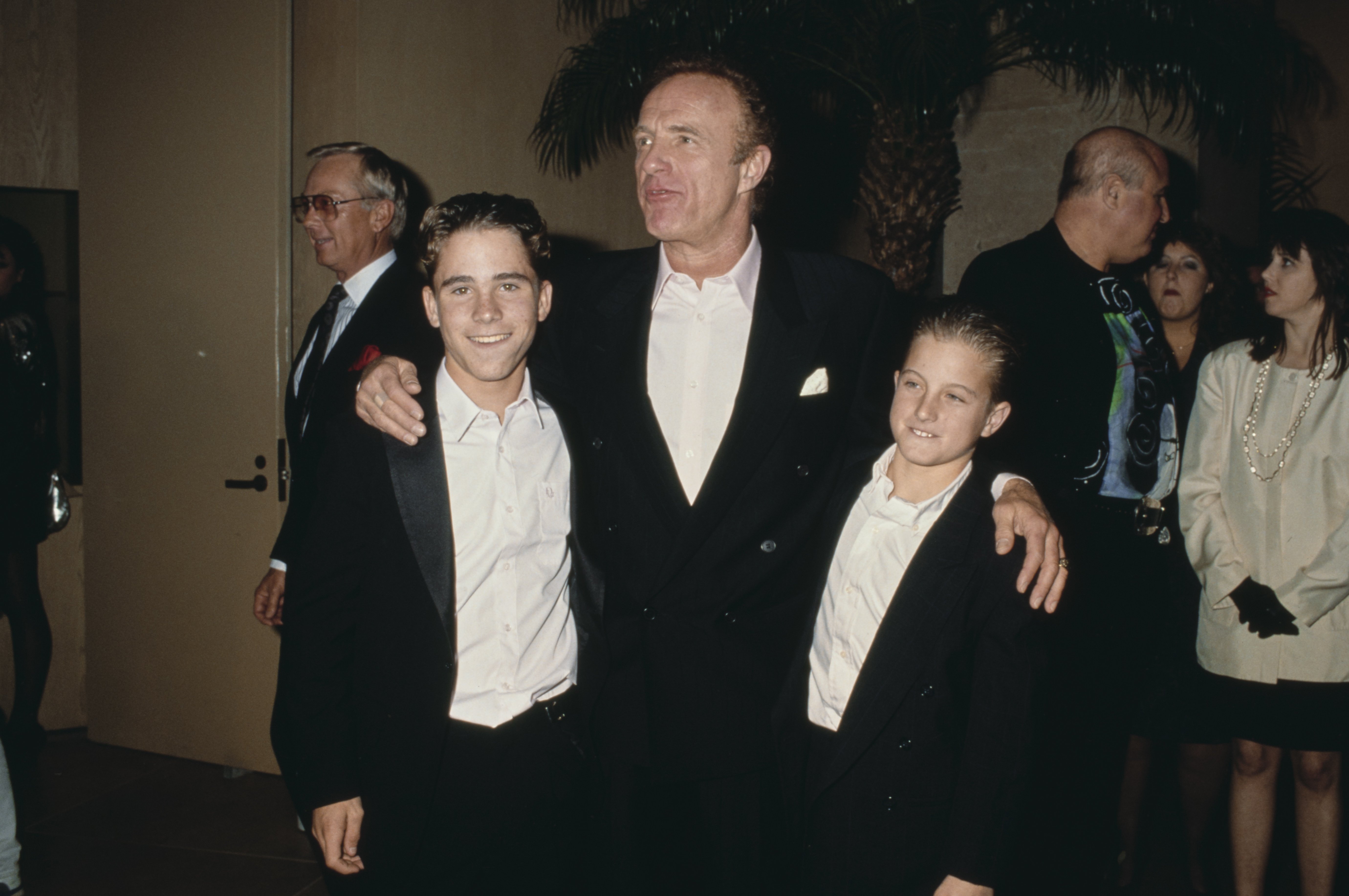 James Caan pictured with Scott Caan and relative during the premiere of "Misery" at Mann Village Theater on November 29, 1990 in Westwood, California. / Source: Getty Images