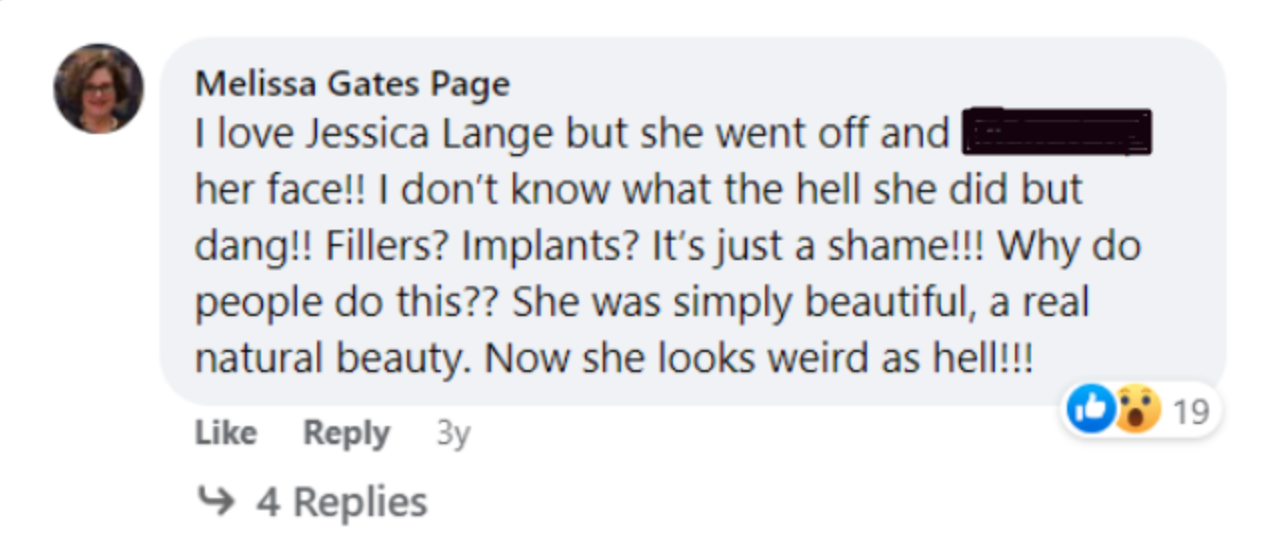 A fan's comment about Jessica Lange's looks. | Source: Facebook.com/NetflixUS