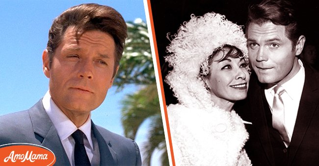 Portrait of US actor Jack Lord. [Left] | Actor Jack Lord in a photo with his wife Marie De Narde. [Right] | Photo: Getty Images