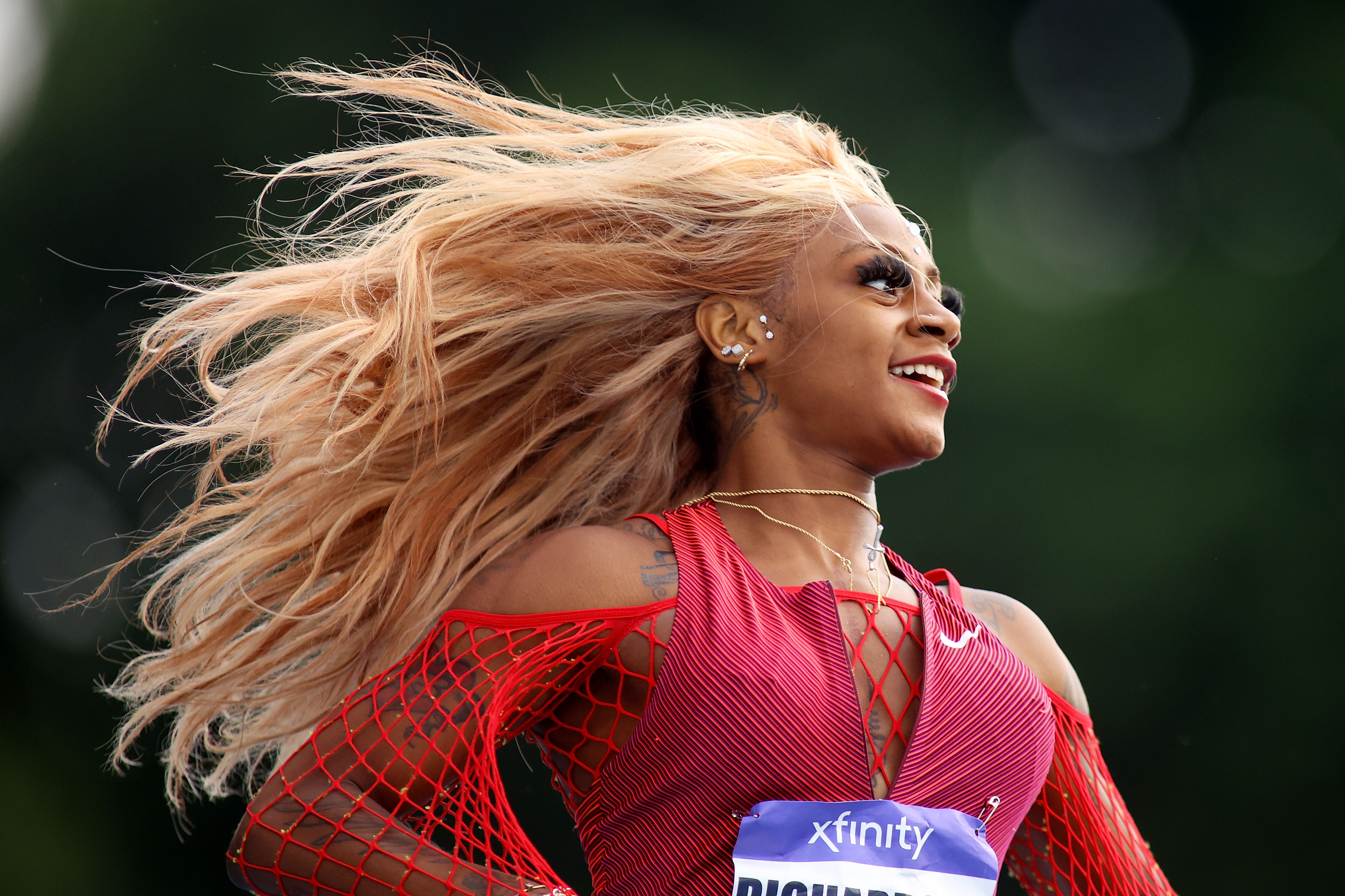 Sha'Carri Richardson celebrates after winning the Women's 200m during the New York Grand Prix on June 12, 2022, in New York City. | Source: Getty Images