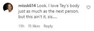 Fan's comment on Teyana Taylor's Instagram post | Photo: instagram.com/teyanataylor