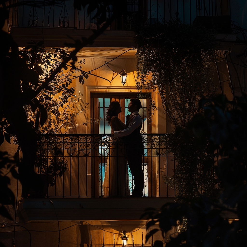 A couple standing on a balcony | Source: Midjourney