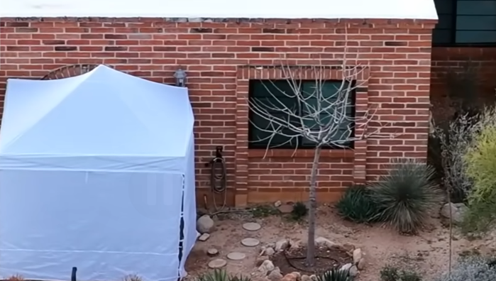 A tent placed on Nancy Guthrie's front porch, from a report dated February 12, 2026 | Source: YouTube/Fox News