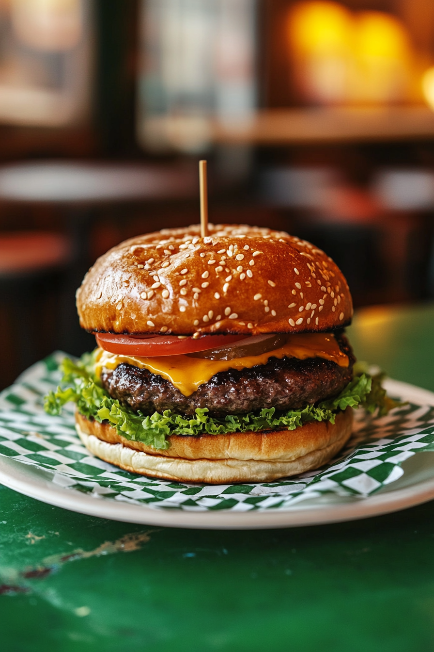 A burger on a table | Source: Midjourney