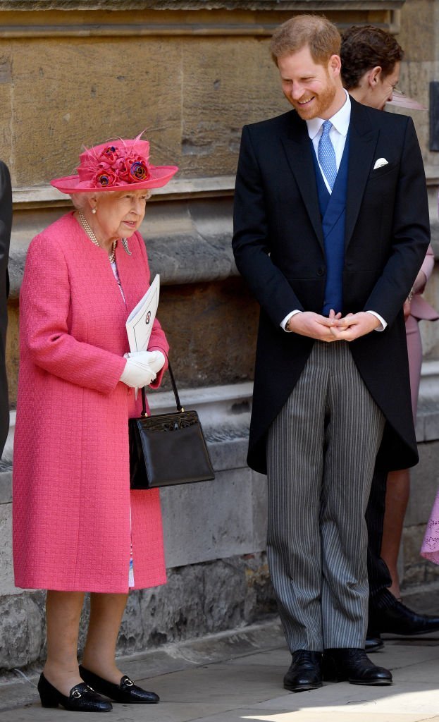 Queen Elizabeth II and Prince Harry, Duke of Sussex attend the wedding of Lady Gabriella Windsor and Thomas Kingston at St George's Chapel. | Photo: Getty Images