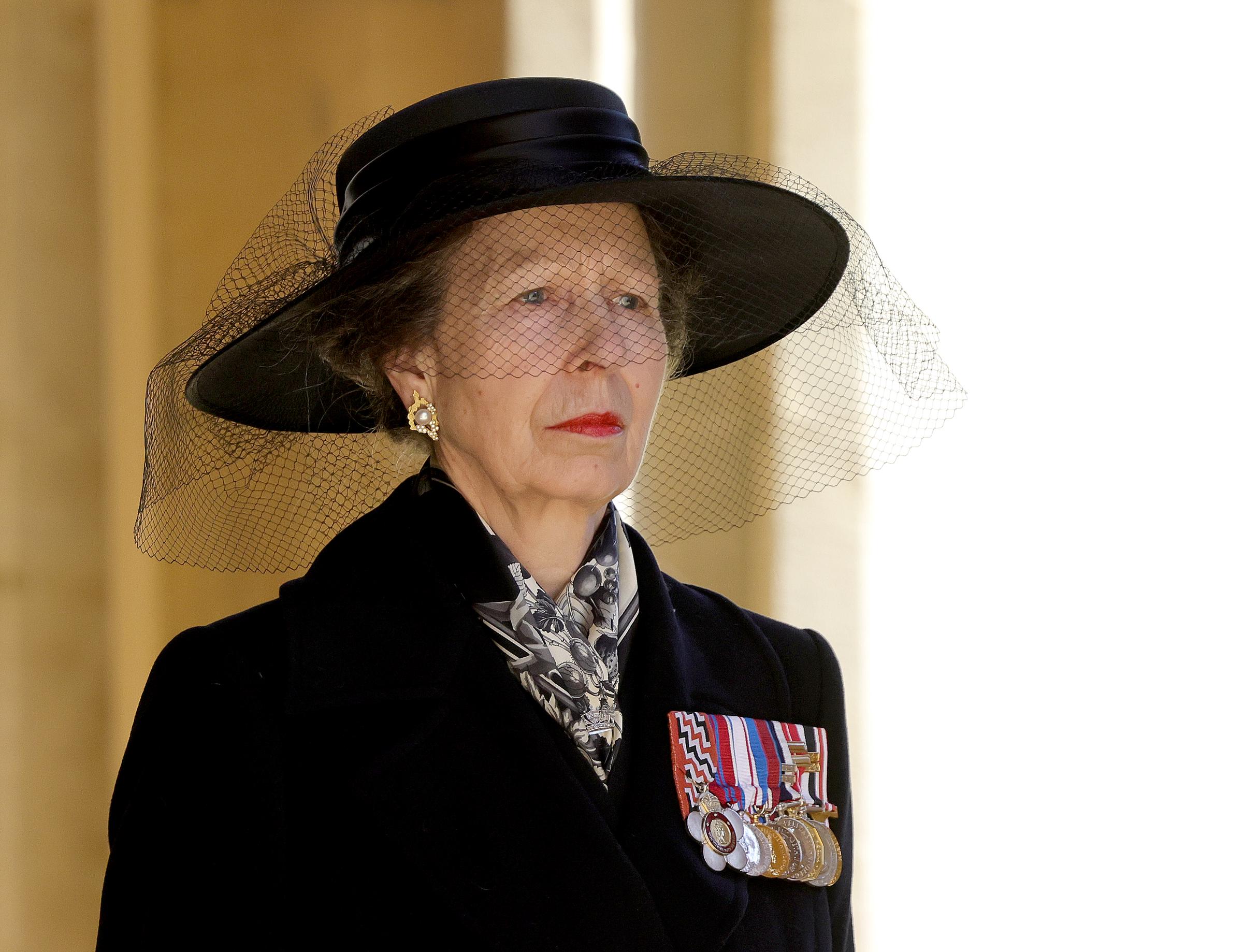 Princess Anne during the funeral of Prince Philip, Duke of Edinburgh at Windsor Castle on April 17, 2021 | Source: Getty Images