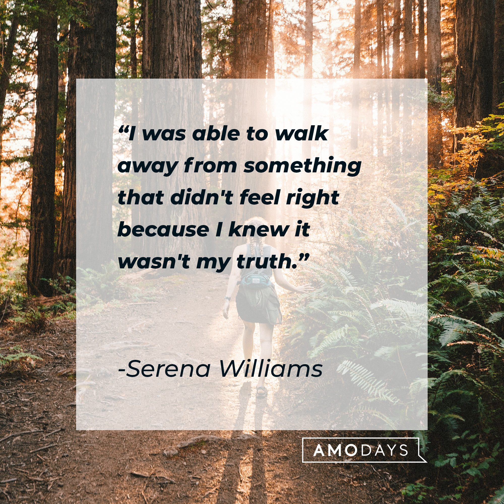 Serena Williams' quote: "I was able to walk away from something that didn't feel right because I knew it wasn't my truth." | Image: Unsplash.com