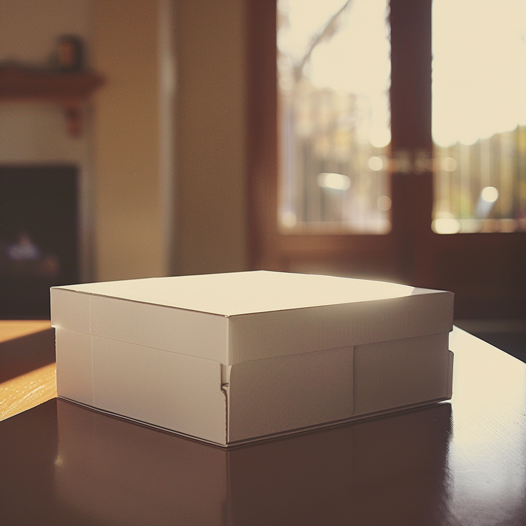 A cake box on a table | Source: Midjourney