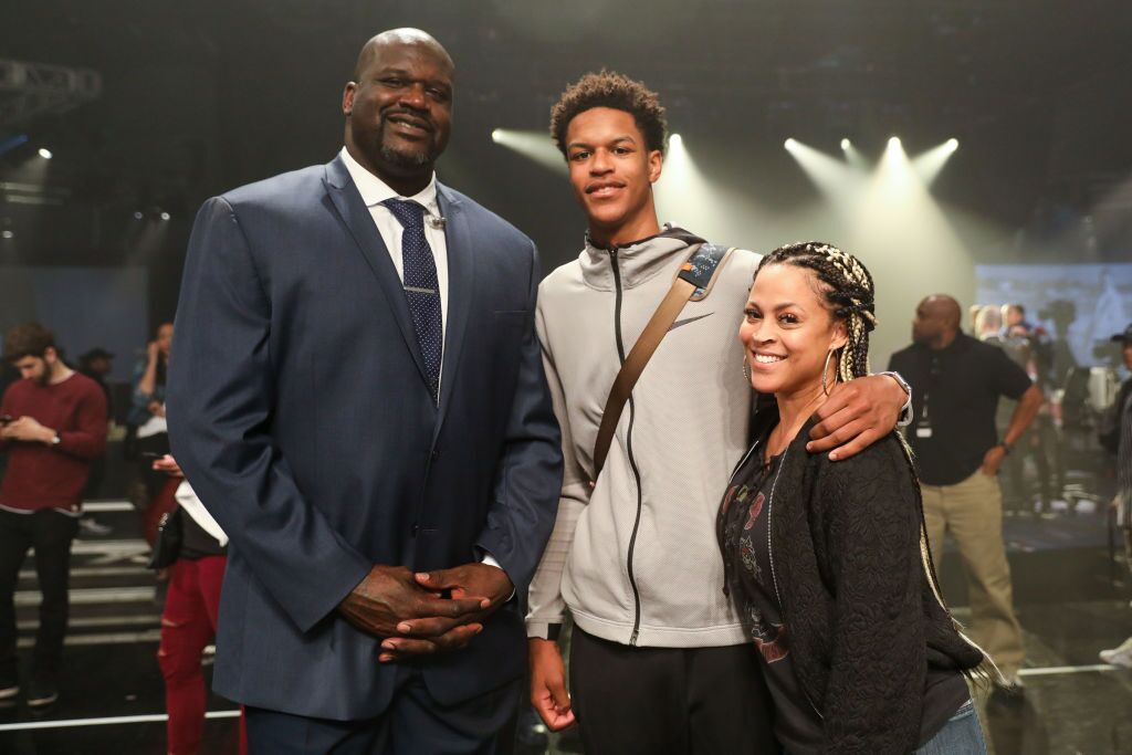 Shaquille O'Neal, Shareef O'Neal & Shaunie O'Neal at the Jordan Brand Future of Flight Showcase. | Source: Getty Images
