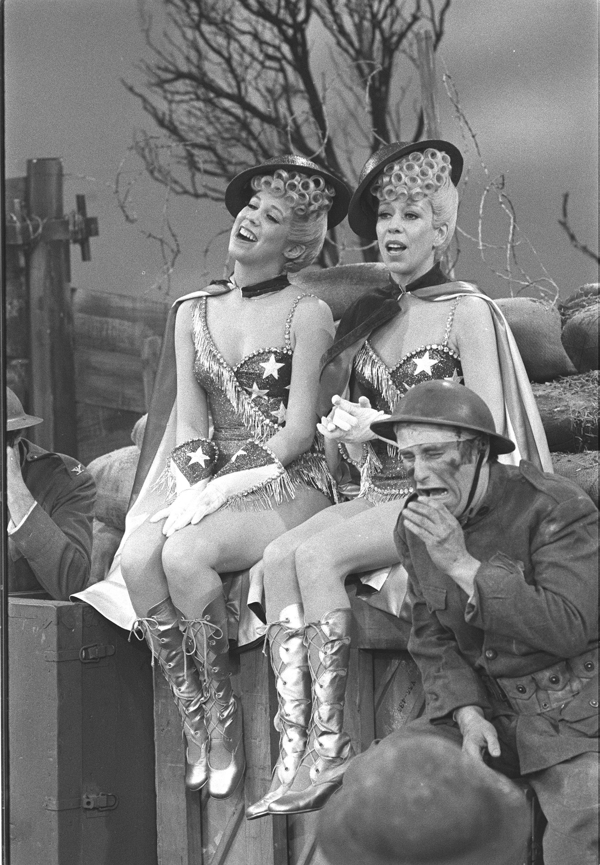 Vicki Lawrence and Carol Burnett sing in costume in 'The Dolly Sisters' skit, in the television comedy variety series, 'The Carol Burnett Show' in March 1972. | Source: Getty Images