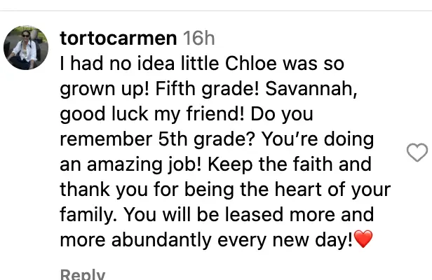 A fan's comment on Savannah Chrisley's post noting how her niece, Chloe Chrisley, just started the fifth grade on August 9, 2023 | Source: Instagram/savannahchrisley