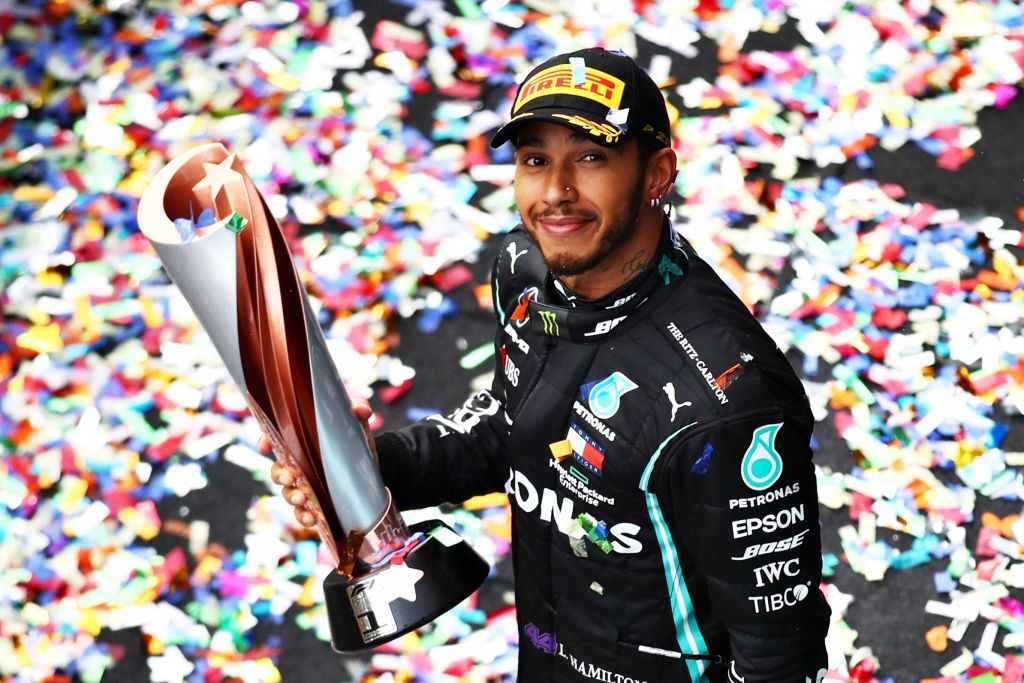 Lewis Hamilton celebrates winning the 7th F1 World Drivers Championship in November 2020 in Istanbul, Turkey | Source: Getty Images