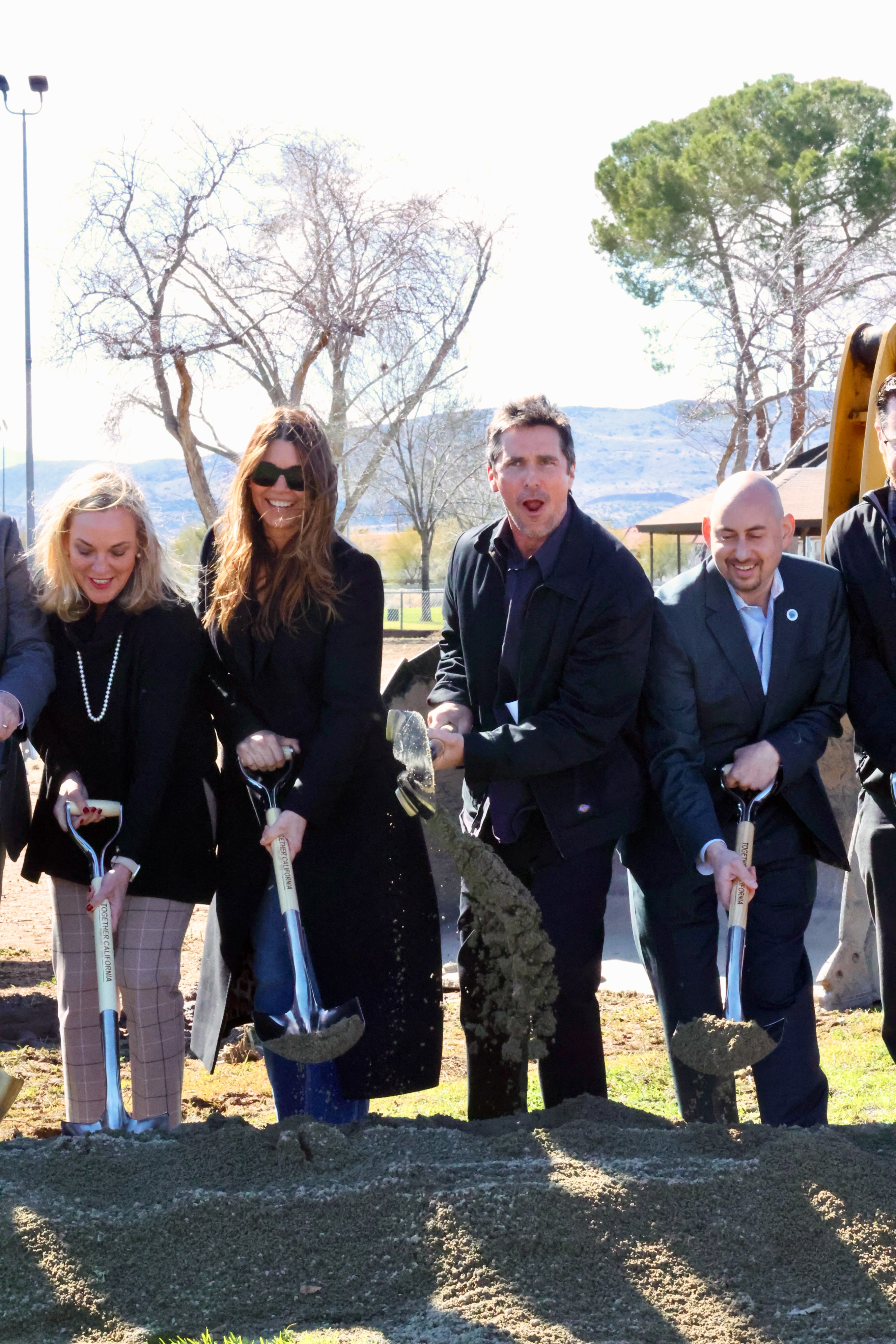 Kathryn Barger, Sibi Blazic, Christian Bale, and Mayor Austin Bishop at Together California's Foster Care Center Ground Breaking event on February 7, 2024, in Palmdale. | Source: Getty Images