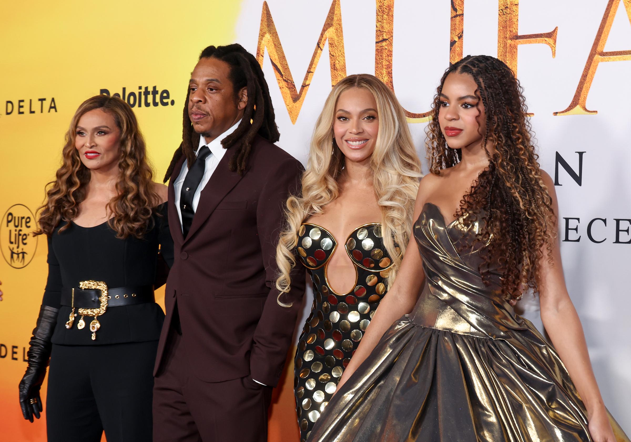 Tina Knowles, Jay-Z, Beyoncé, and Blue Ivy Carter on December 09, 2024, in Hollywood, California | Source: Getty Images