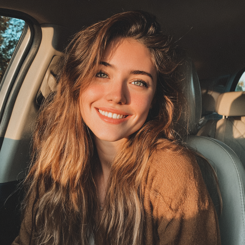 A smiling young woman sitting in a car | Source: Midjourney