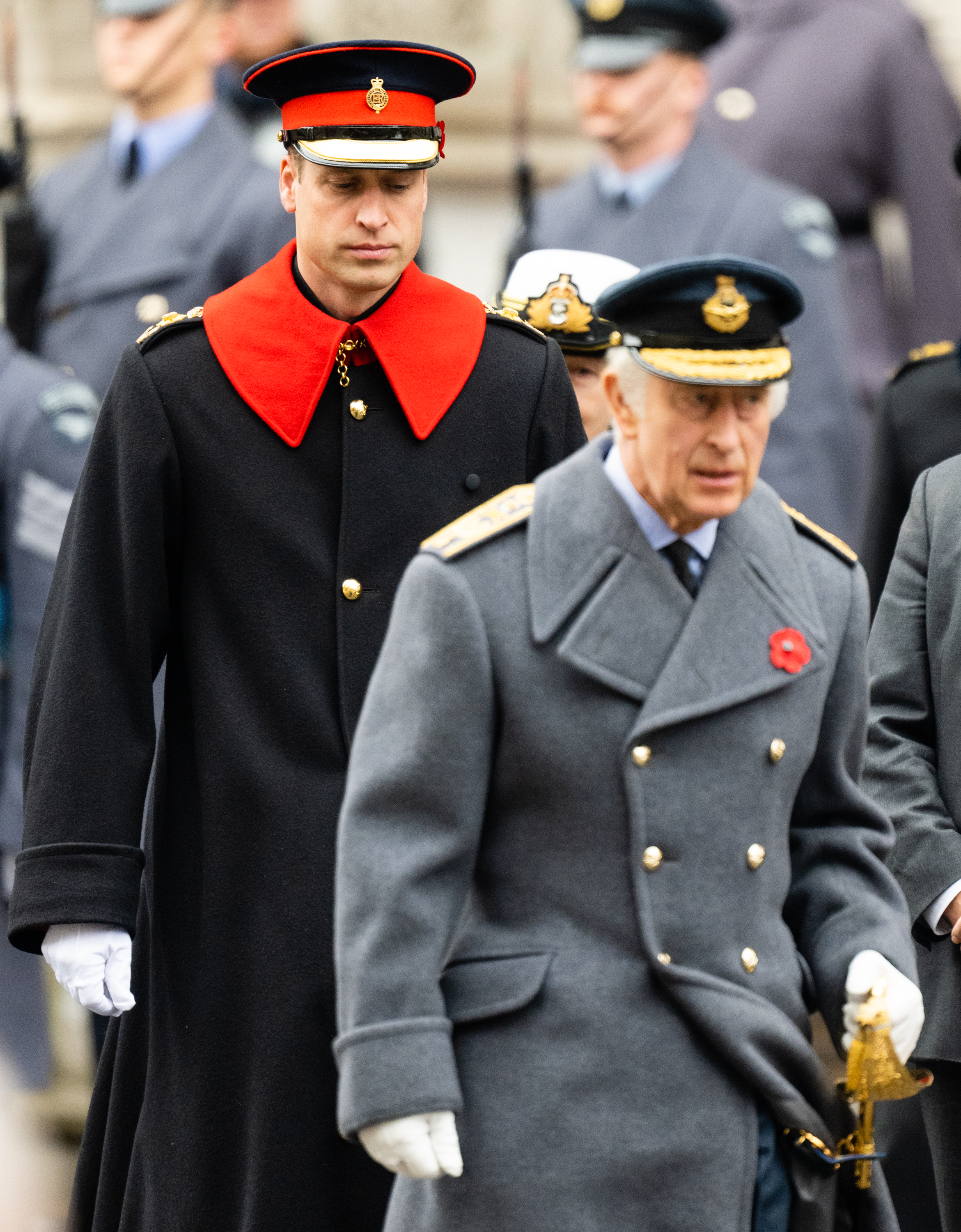 Prince William and King Charles III at the National Service of Remembrance at The Cenotaph on November 12, 2023 in London, England | Source: Getty Images