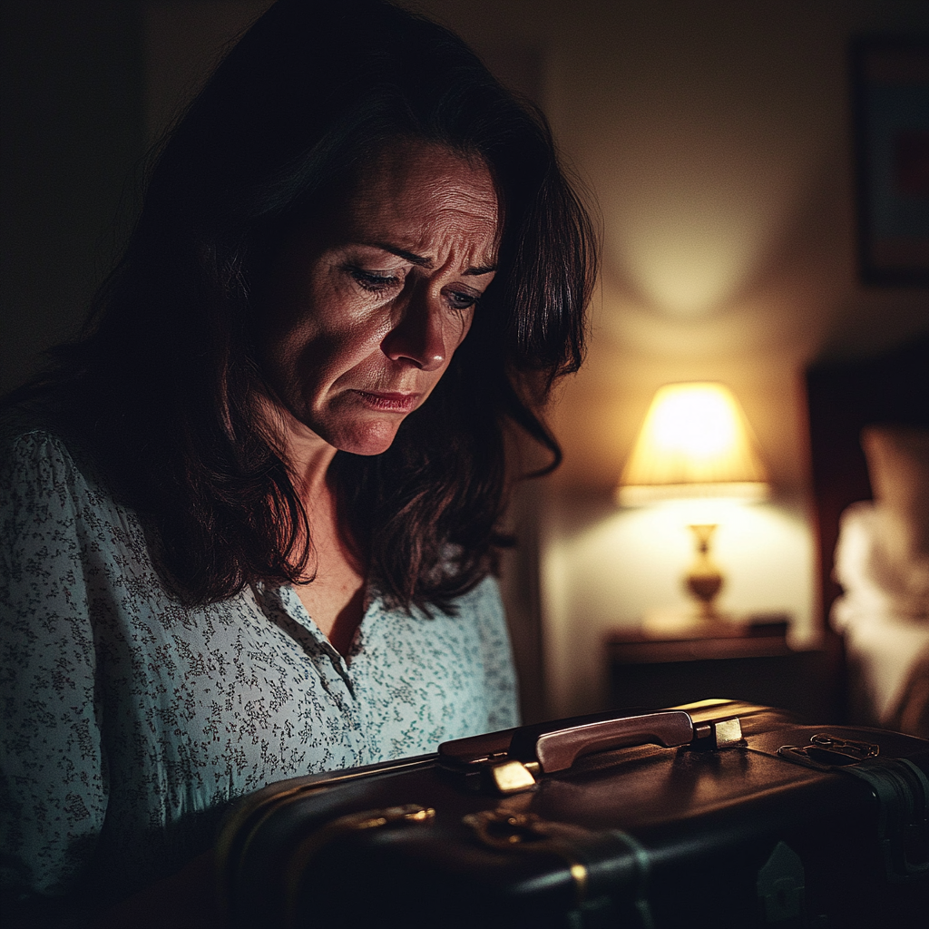 An upset woman in her bedroom | Source: Midjourney