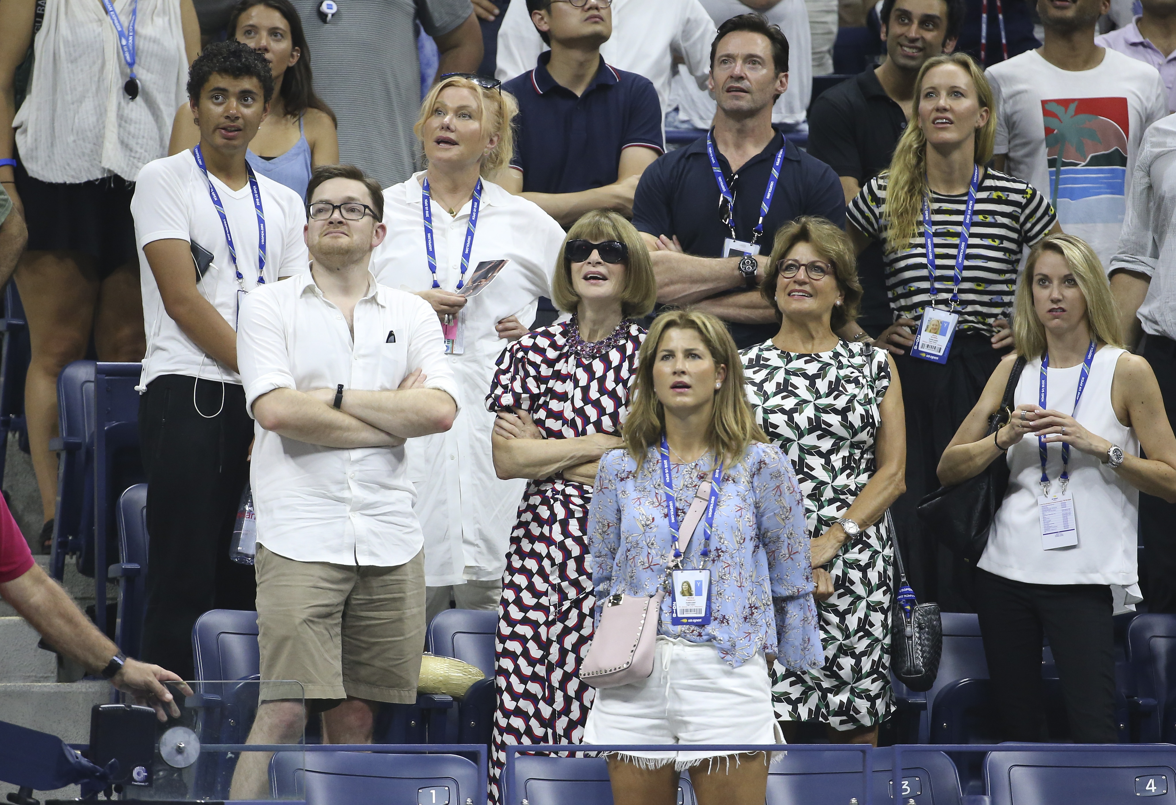 Hugh Jackman, Deborra-lee Furness, and Oscar Jackman (left) at the 2018 tennis US Open in New York City on August 28, 2018 | Source: Getty Images