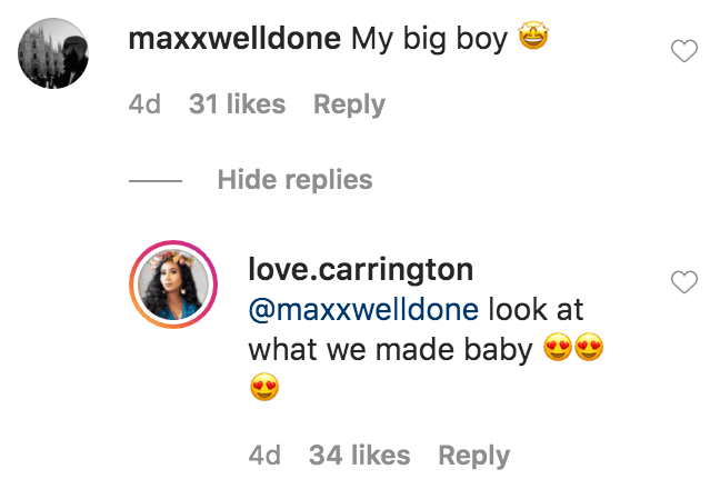 Maxx Nakwaasah commented on Carrington Nakwaasah's photo of their son Shiloh Maxx Nakwaasah | Source: Instagram.com/love.carrington