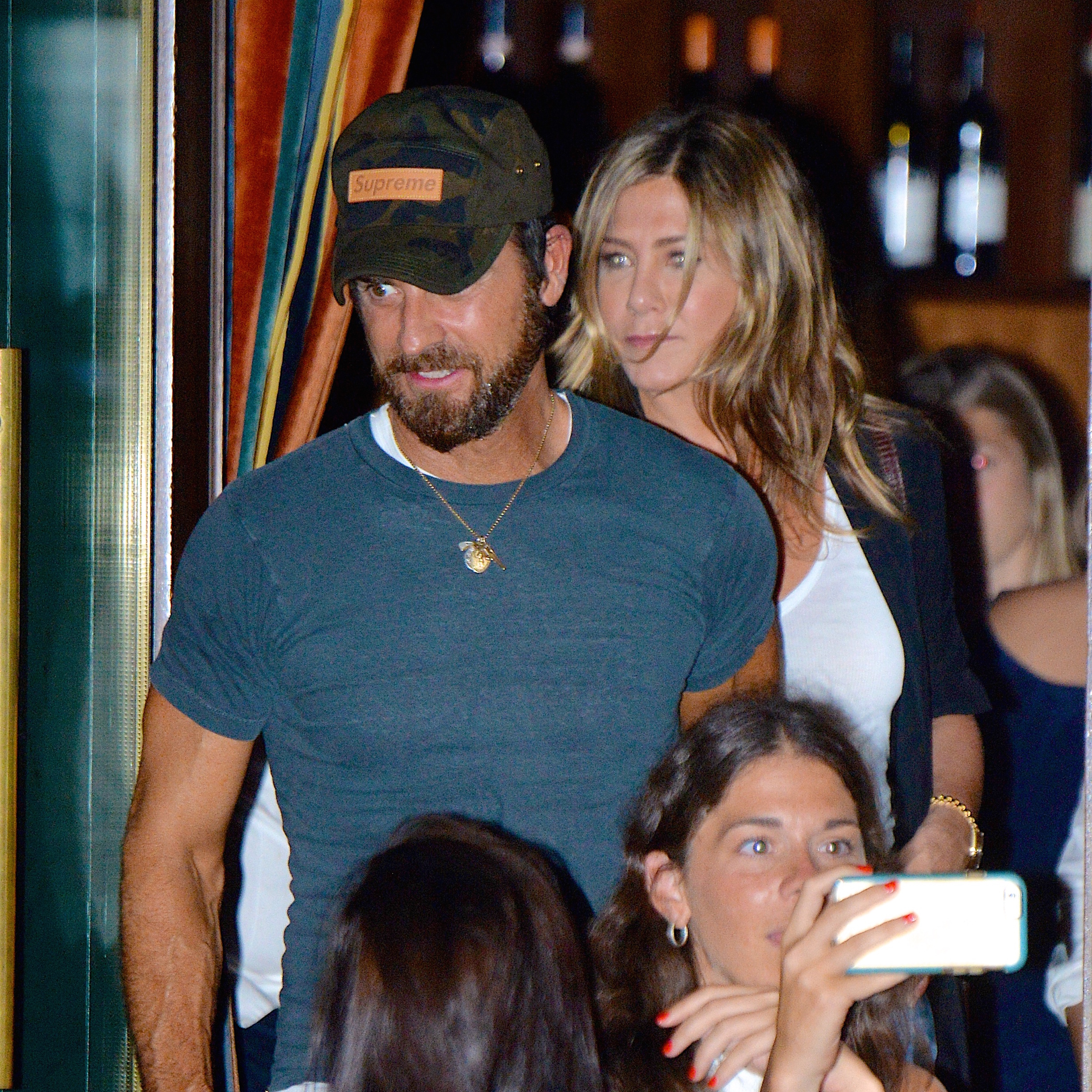 Justin Theroux and Jennifer Aniston photographed leaving a restaurant in West Village, New York, on July 18, 2017. | Source: Getty Images