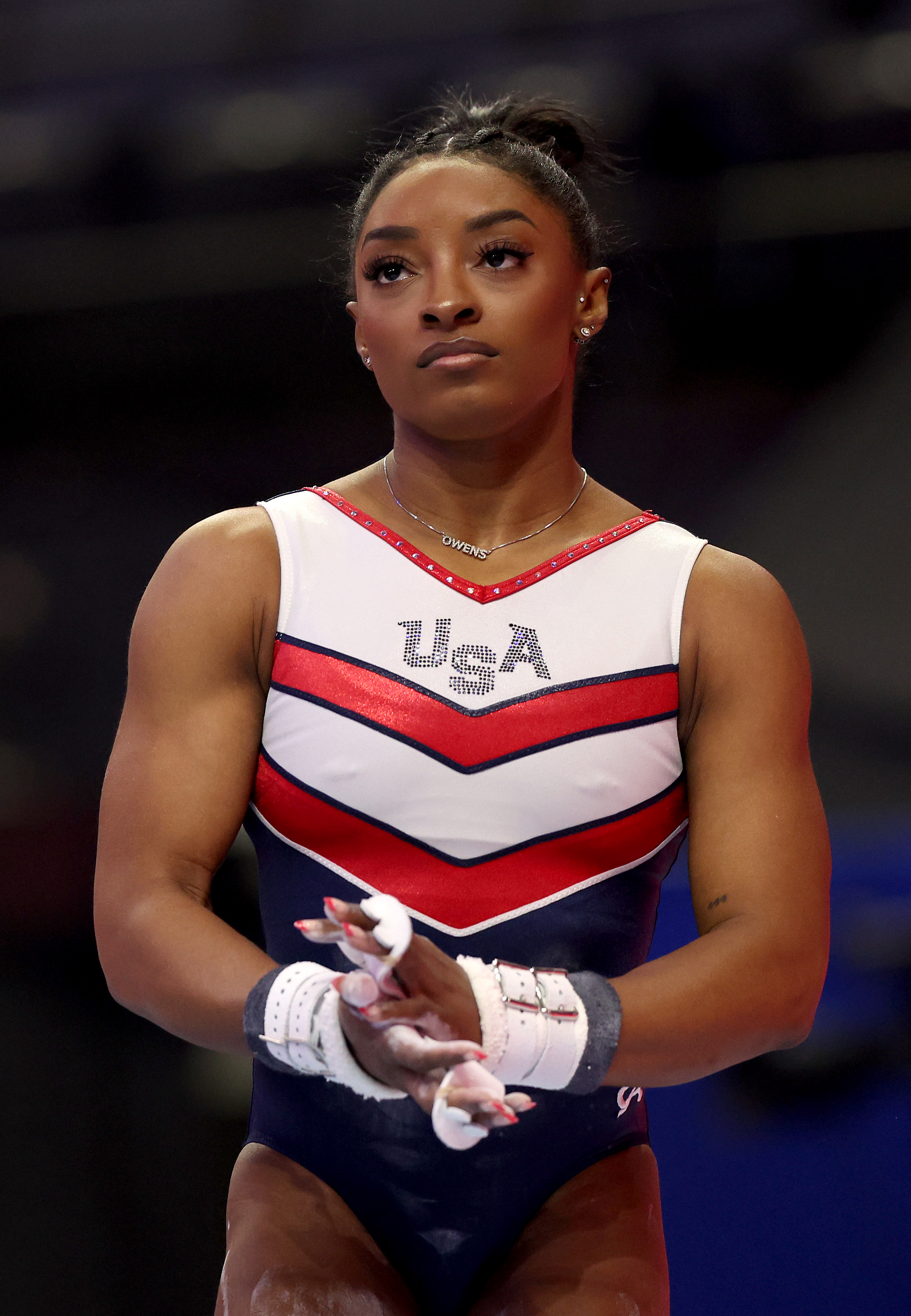 Simone Biles before Day Four of the 2024 U.S. Olympic Team Gymnastics Trials in Minneapolis, Minnesota on June 30, 2024 | Source: Getty Images