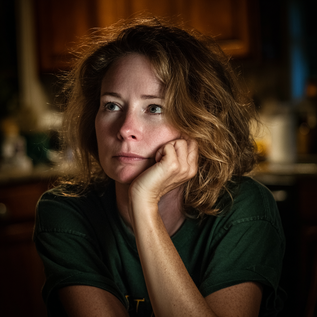 A woman sitting at a dining table | Source: Midjourney