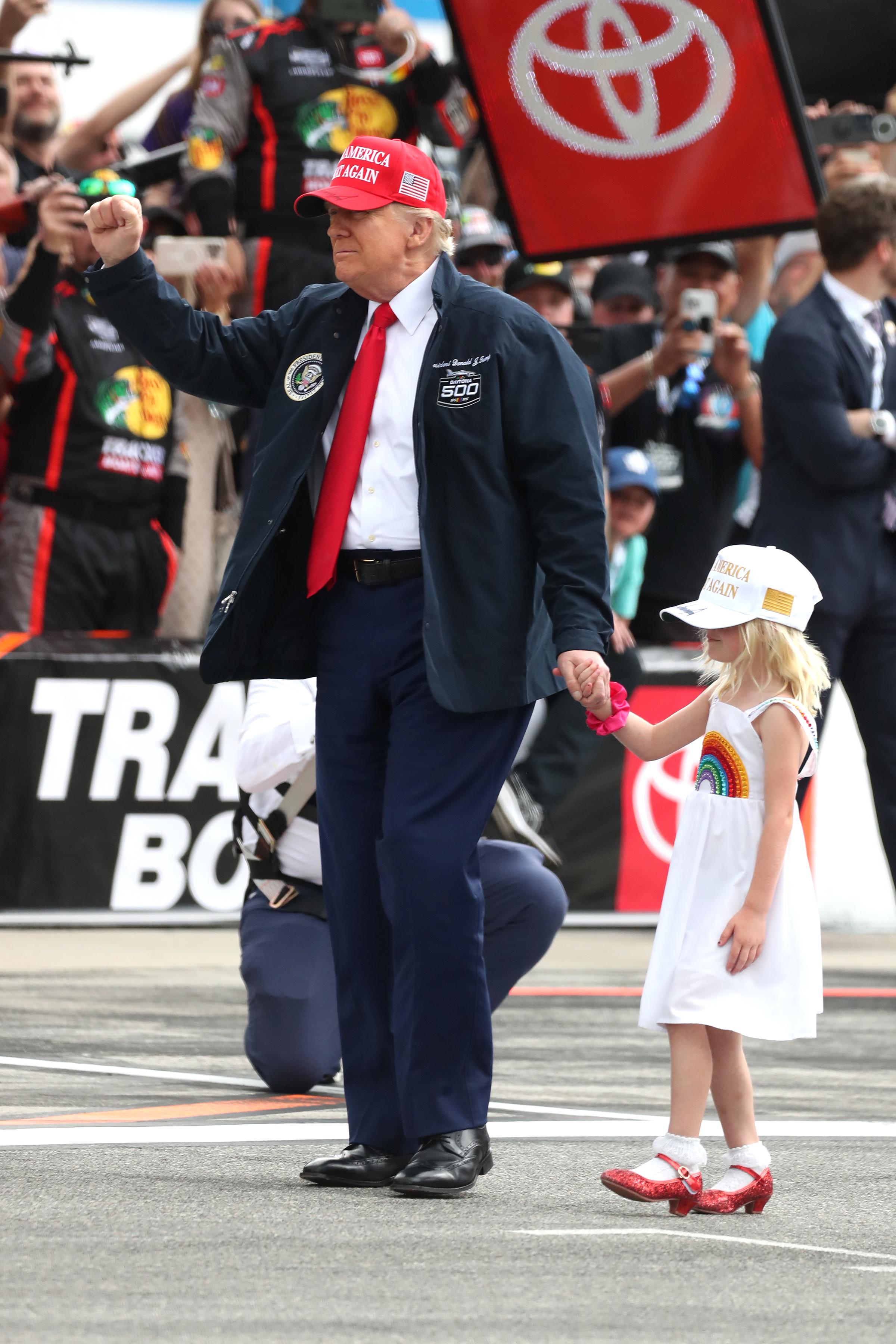 Donald Trump on pit road ahead of the race on February 16, 2025, in Daytona Beach, Florida. | Source: Getty Images